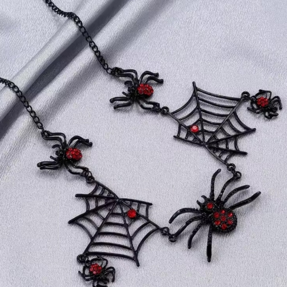 Halloween Party Black and Red Spider Web Necklace - Picture 2 of 6